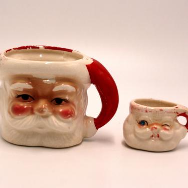 vintage Santa mug and Winking Santa shot glass 