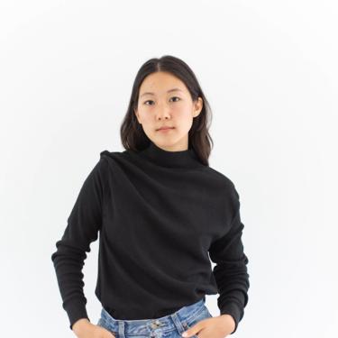 Vintage Black Turtleneck Shirt | Thermal Layer top | 100% Cotton Made in USA | Overdye | S M | BT006 