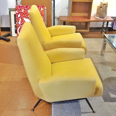 50s ITALIAN LOUNGE CHAIRS WITH BLACK TUBULAR STEEL FRAMES (as is)