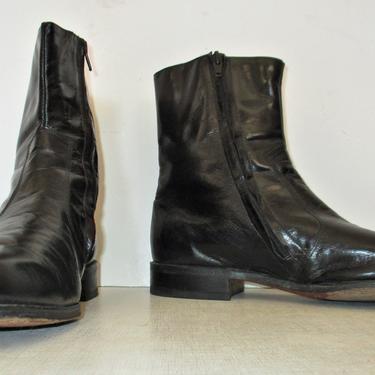 Vintage 1970s Carleton Collection Black Leather Ankle Boots, size 8 1/2D men, Vintage Shoes 