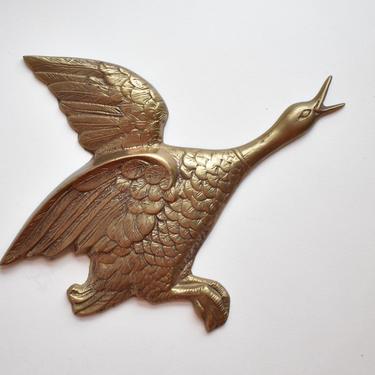 Brass Flying Goose Wall Dcor | Made in Korea | 1980s 1970s Boho Style | Scuptural Wall Hanging | Metal Duck Geese Bird Swan Bronze Wall Art 