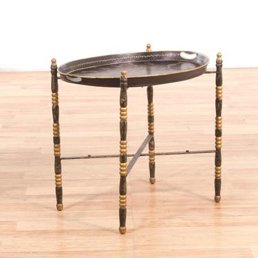 Black & Gold Metal Folding Tray End Table