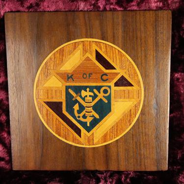 Folk Art Knights of Columbus Logo Handmade Inlaid Wooden Plaque 