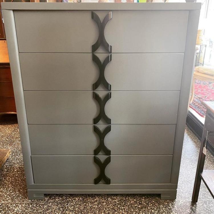 Midcentury modern grey dresser, 40”L x 20”W x 49”T, 