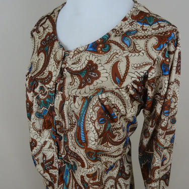 Vintage 1970's Paisley Dress / 70s Polyester Day Dress XL/XXL 