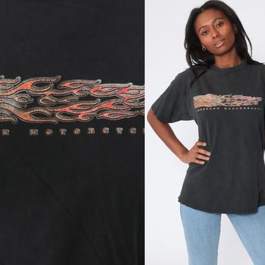 Harley Davidson TShirt Flames Motorcycle Shirt 90s Biker Tee Black t shirt 1990s Rocker Medium Large 