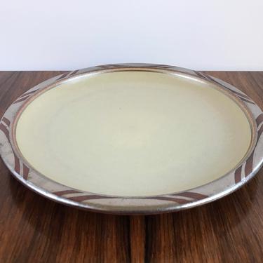 Vintage Heath Ceramics Rim Line Dinner Plate in Mojave with Silver Accents 