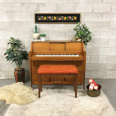 LOCAL PICKUP ONLY Vintage Player Piano Retro 1960s Aeolian Pianola Mid Century Modern with Vinyl Storage Bench + 5 Bags Paper Roll Music 