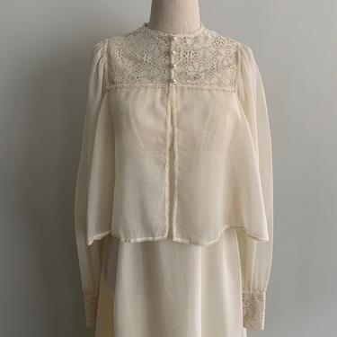 Romantic Cream 1970s long strappy dress with jacket 