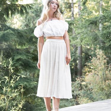 90s Linen Skirt | Oatmeal Cotton Gauze Indian Skirt | Peasant Midi Skirt | Hippie Boho Autumn Prairie Skirt | Minimalist Pleated Skirt 