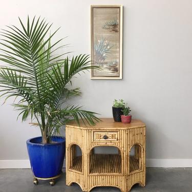 vintage mid century bamboo side table.