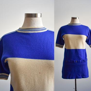 1940s Blue Knit Cheer Sweater 