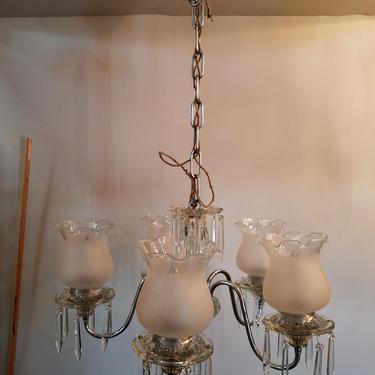 Early 20th Century 5 Arm Chrome Plated Brass Chandelier