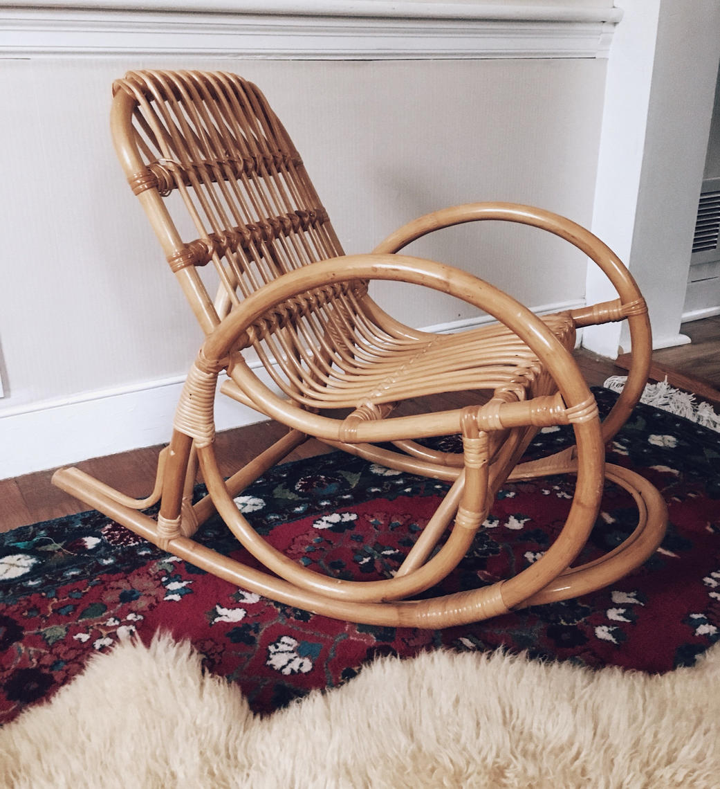 Baby Franco Albini Style Rattan Rocker, children's rattan rocking chair ...