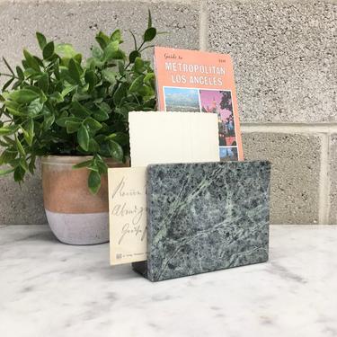 Vintage Napkin Holder Retro 1980s Marble + Stone + Dark Green + Rectangular Shape +  Mail or Letter Holder + Home and Table Decor 