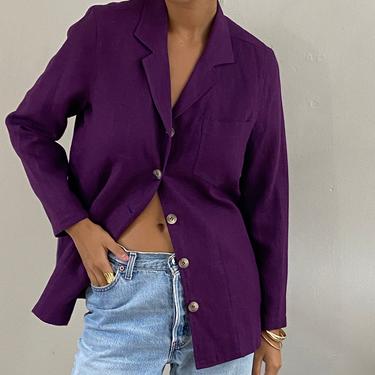 90s linen blazer / vintage purple grape relaxed woven linen blazer jacket | S M 