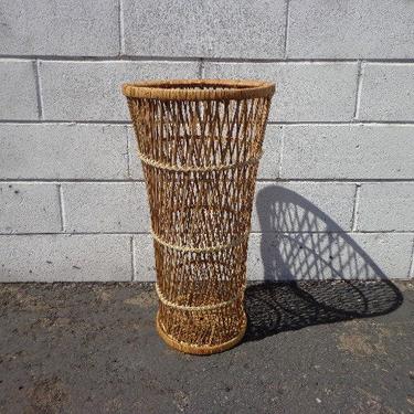 Vintage Rattan Umbrella Stand Boho Chic Peacock Hollywood Regency Chinese Chippendale Chinoiserie Bamboo Miami Mid Century Bentwood Wicker 