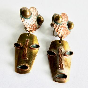 Mexican Mask Copper Earrings 