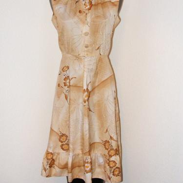 Vintage 1970s Brown Floral Print Dress 