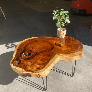 Walnut Live Coffee Table with Hairpin Legs 