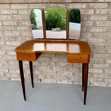 Compact Mid Century Danish Modern Mirrored Vanity Table 