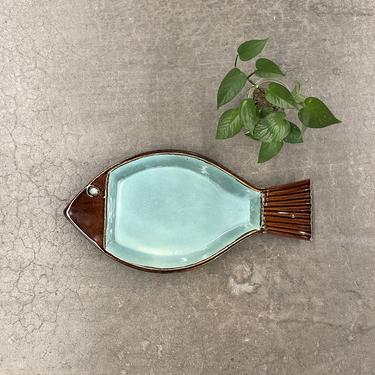 Vintage Ceramic Fish Platter Retro 1960's Large Size 21x10 Handmade Pottery Serving Tray + Blue + Green + Brown + MCM + Dining + Bar Decor 
