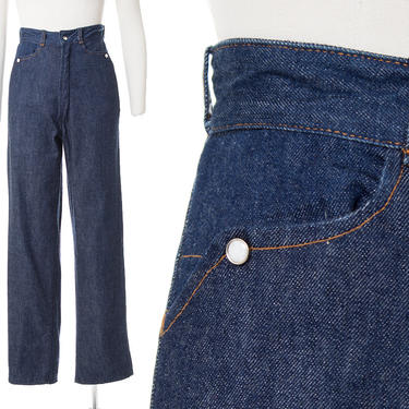Vintage 1950s Jeans | 50s Western Pearl Snap High Waisted Dark Wash Denim Pants (small / modern US 4) 