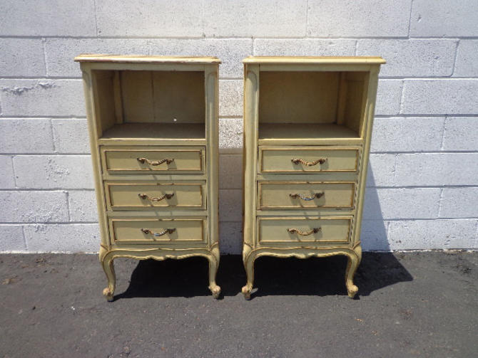 Pair of Nightstands Drexel Touraine Tables French Provincial Bombe Chest Furniture Dresser Console Bedroom Shabby Chic CUSTOM PAINT AVAIL 