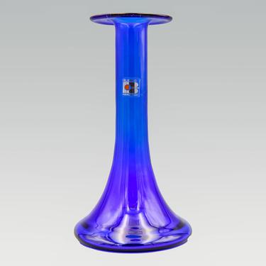 Blenko Cobalt Vase, Tall Gooseneck | Vintage Mid Century Modern Art Glass 