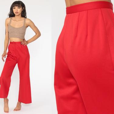 Red Bell Bottom Pants 70s High Waisted Trousers Boho Flared Polyester 1970s High Waist Hippie Vintage Bohemian Extra Small xs 25 