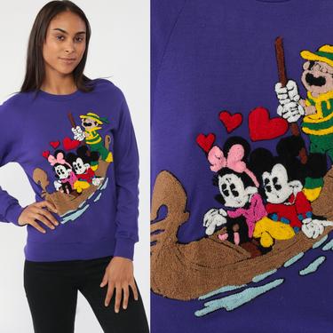 Disney Sweatshirt MICKEY + MINNIE Mouse Sweatshirt Walt 80s Sunday Comics Shirt Kawaii Purple Raglan Shirt Cartoon Vintage Extra Small xs 