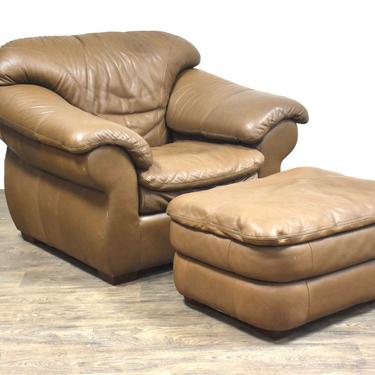 Robinson and Robinson Beige Leather Chair and Ottoman 