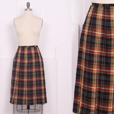 Vintage 1970's Givenchy Autumn Plaid Wool Pleated Skirt • 70's French Designer Plaid Skirt • Size S 