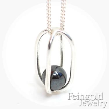 Gravity Collection: Sterling Silver Necklace with Floating Hematite - Sterling Silver 18 Inch Chain- Free US Shipping 