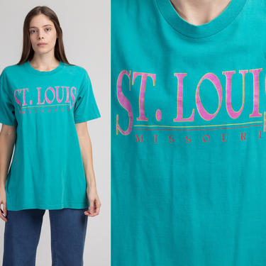 Vintage St. Louis Missouri Shirt - Men's Large | 90s Teal Graphic Souvenir Travel Tee 