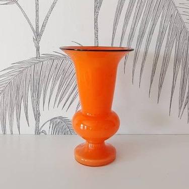 Vintage Vase, Orange with Black Rim, Glass, Loetz, Kralik, Czech, circa 30's 