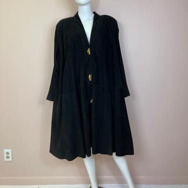 Vtg 70s black buttery suede Anne Klein swing jacket coat ML 