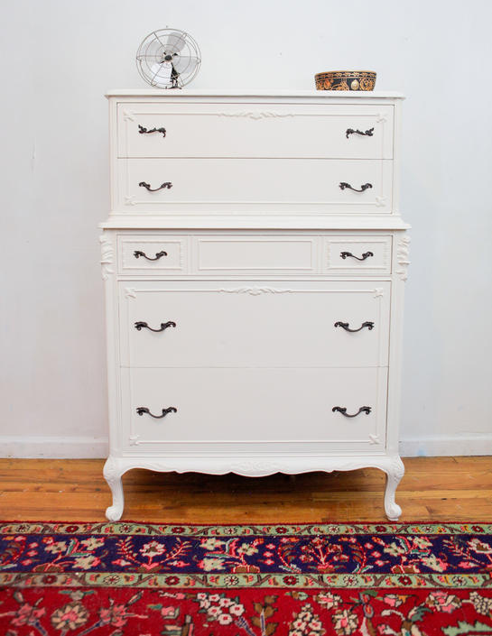 White Antique Highboy Dresser French Provincial White Dresser