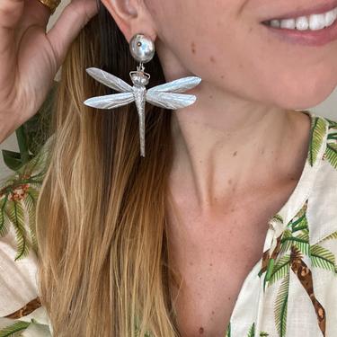 Huge Vintage Silver Dragonfly Earrings