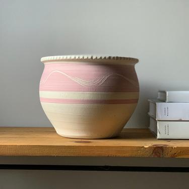 Vintage White and Pink Terra-cotta Planter Pot, Medium Size 