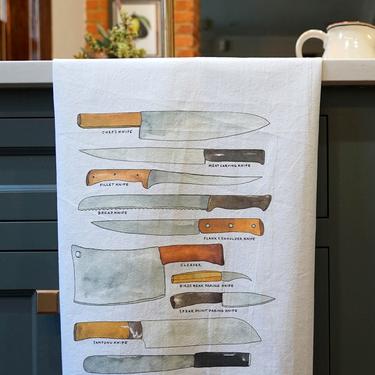 Kitchen Knives Watercolor Kitchen Towel
