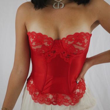 Vintage Red Lace Bustier Corset Top - 34B 