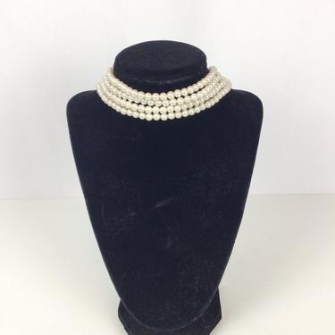 Vintage 50s Pearl choker | Vintage faux pearl four strand choker | 1950s multi strand necklace 