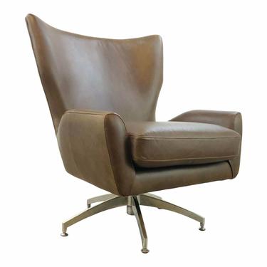 Modern Brown Leather Wingback Swivel Chair