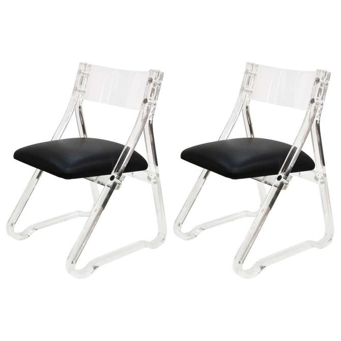 Mid-Century Modern Lucite Side Chairs with Leather Upholstery