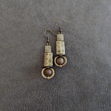 Industrial earrings, agate and bronze minimalist earrings, mid century modern earrings, unique Art Deco earrings, geometric earrings 