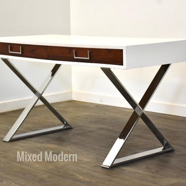 Rosewood and White Lacquer Desk by Milo Baughman 