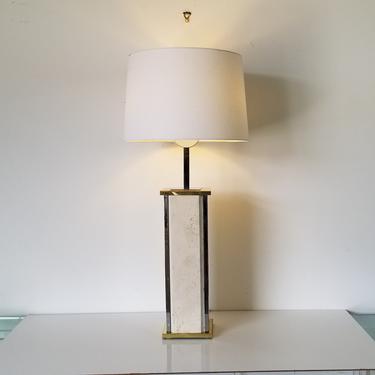 1970s Italian Sciolari Travertine Chrome and Brass Table Lamp 