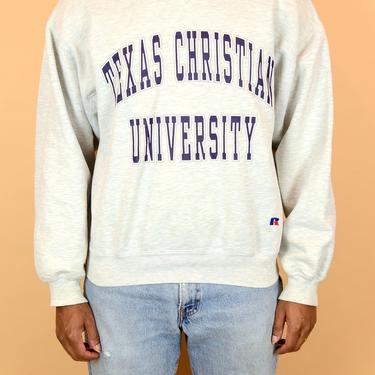Vintage 90s TCU Texas Christian University College Unisex Pullover Sweater Large XL 