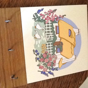 Vintage Tile Key holder Featuring Cottage with pretty garden and ducks. 